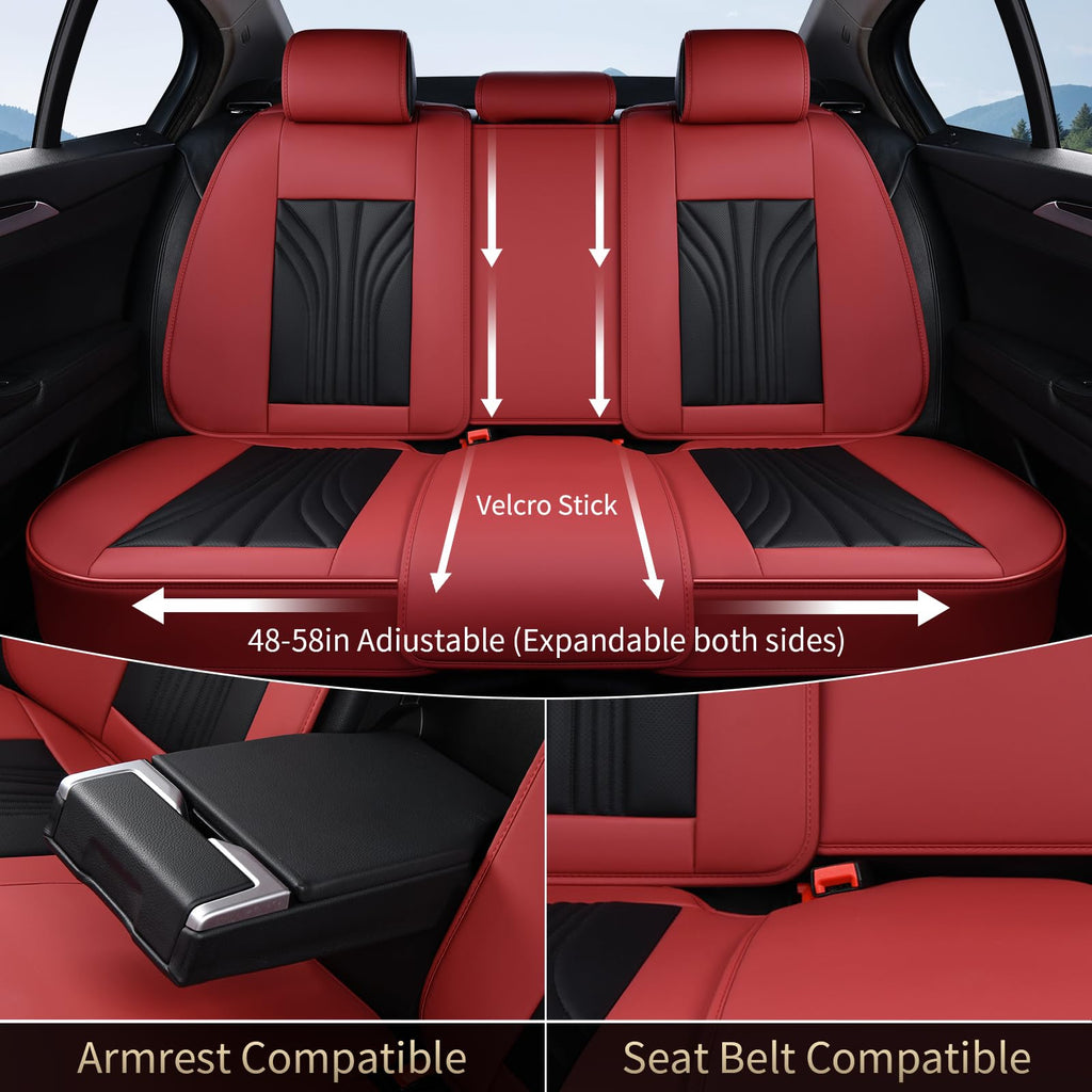 Leather Car Seat Covers Full Set 5 Seats Universal Black Wine Red O2555