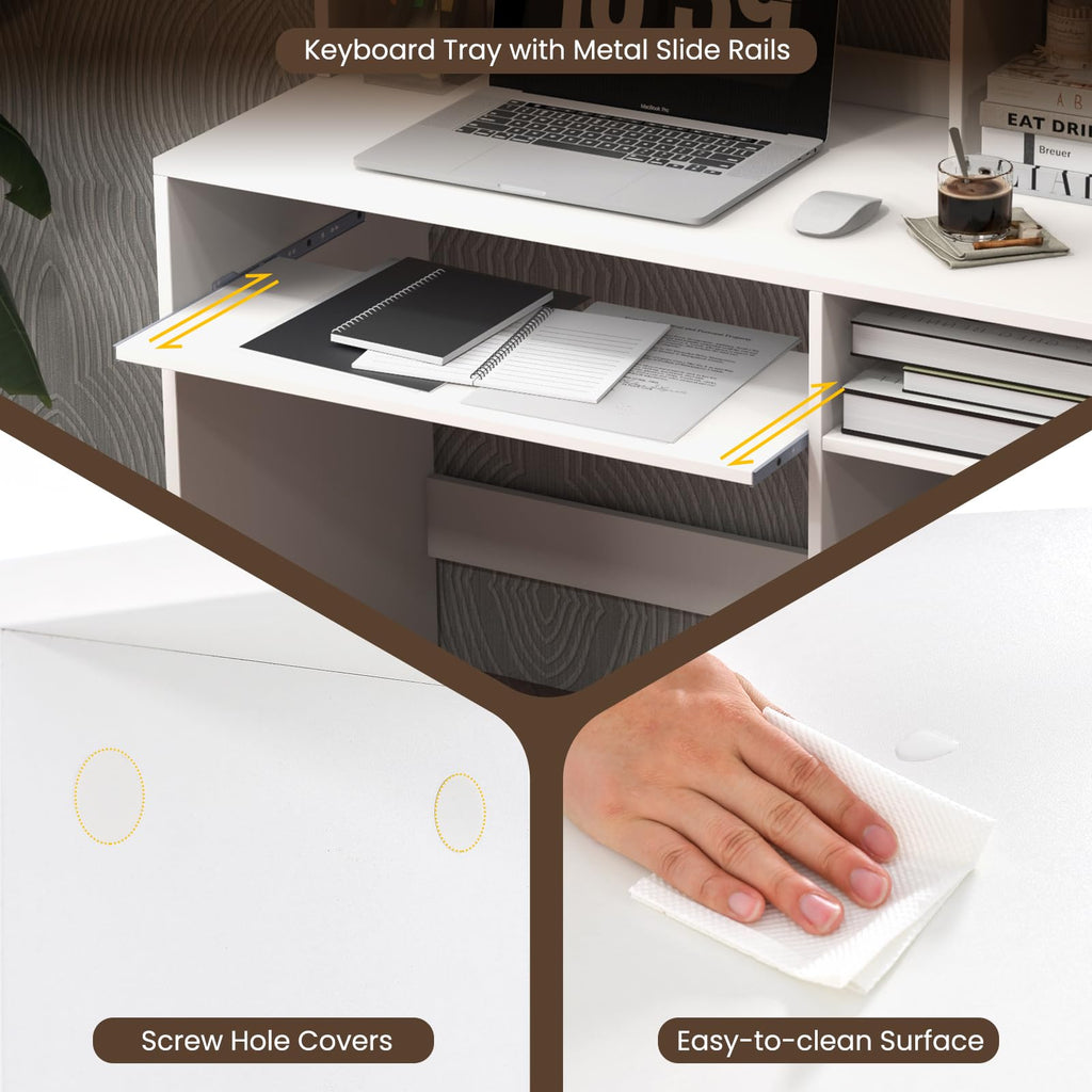 White Computer Desk with Hutch K869398