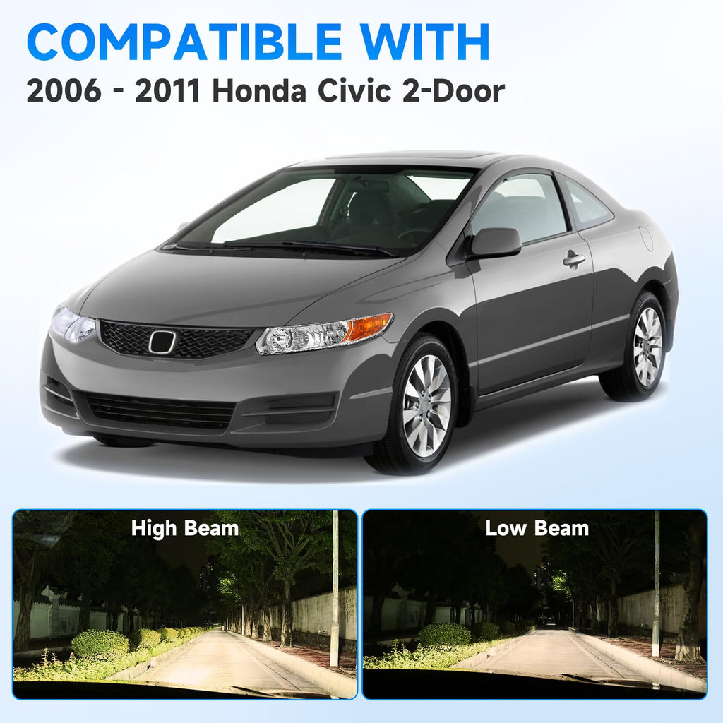 Headlight Assembly for 2006-2011 Honda Civic 2-Door Chrome Housing Amber Reflector K712