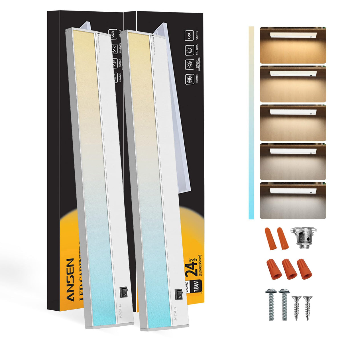 2 Packs Under Cabinet Lighting, 24in 18W Dimmable LED Light, 5 Color Temperature U625