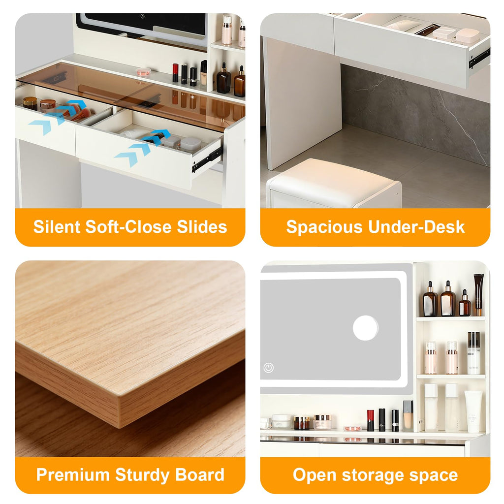 White Makeup Vanity Desk with LED Mirror K718030