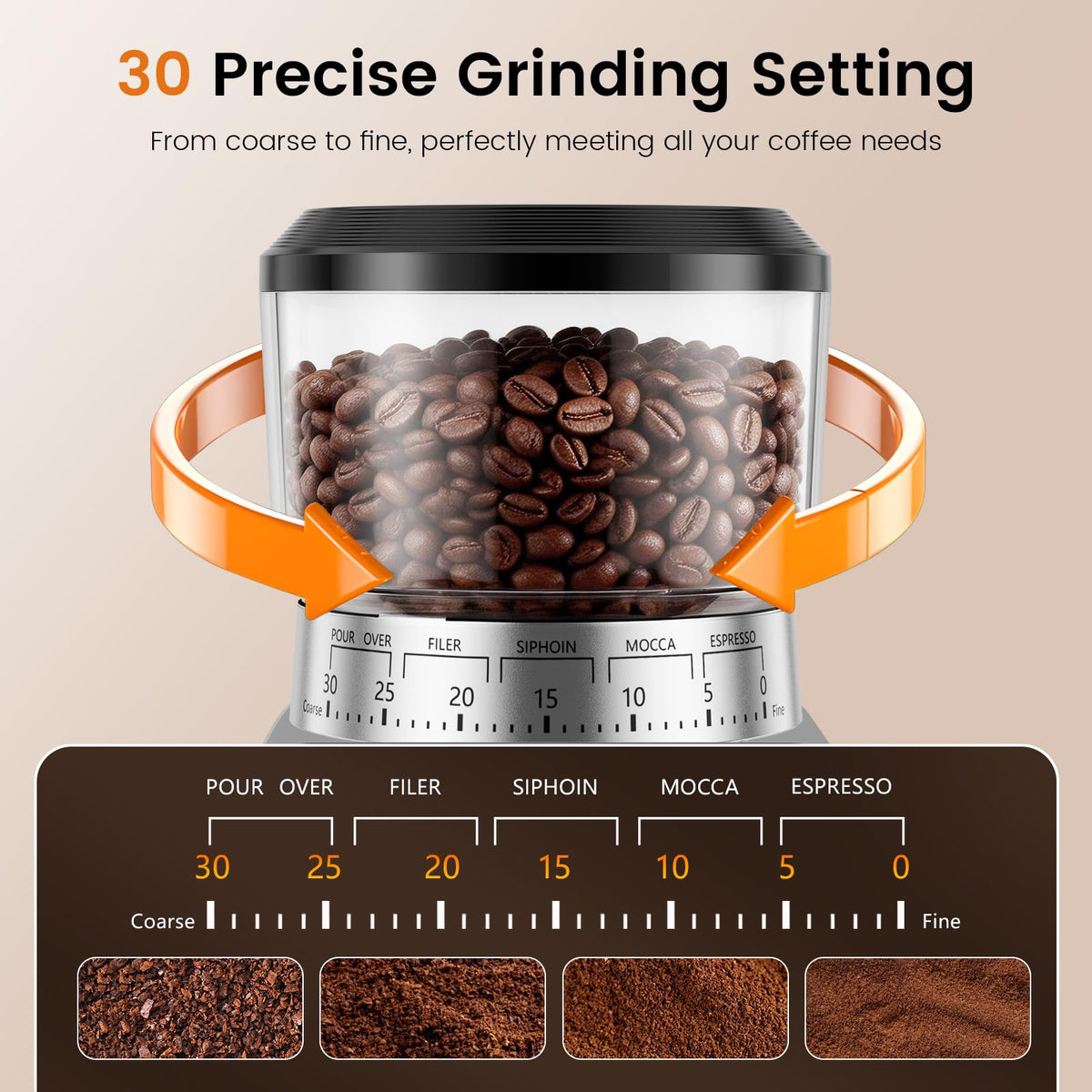 Electric Burr Coffee Grinder, 30 Settings N37655