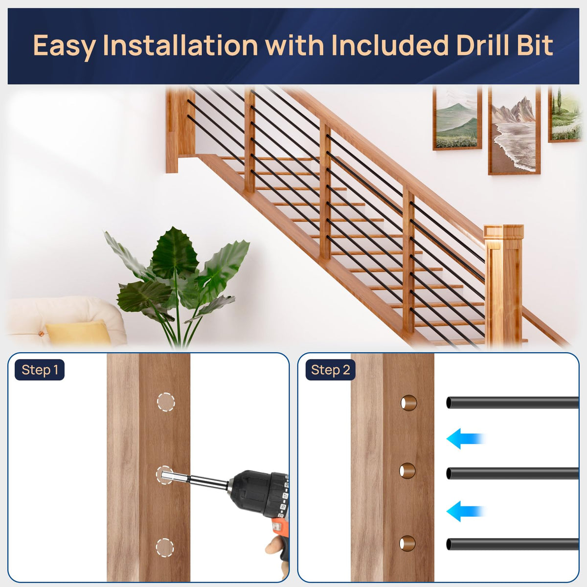 7 Pack 6 FT x 5/8 inch Aluminum Horizontal Baluster with Drill Bit U329