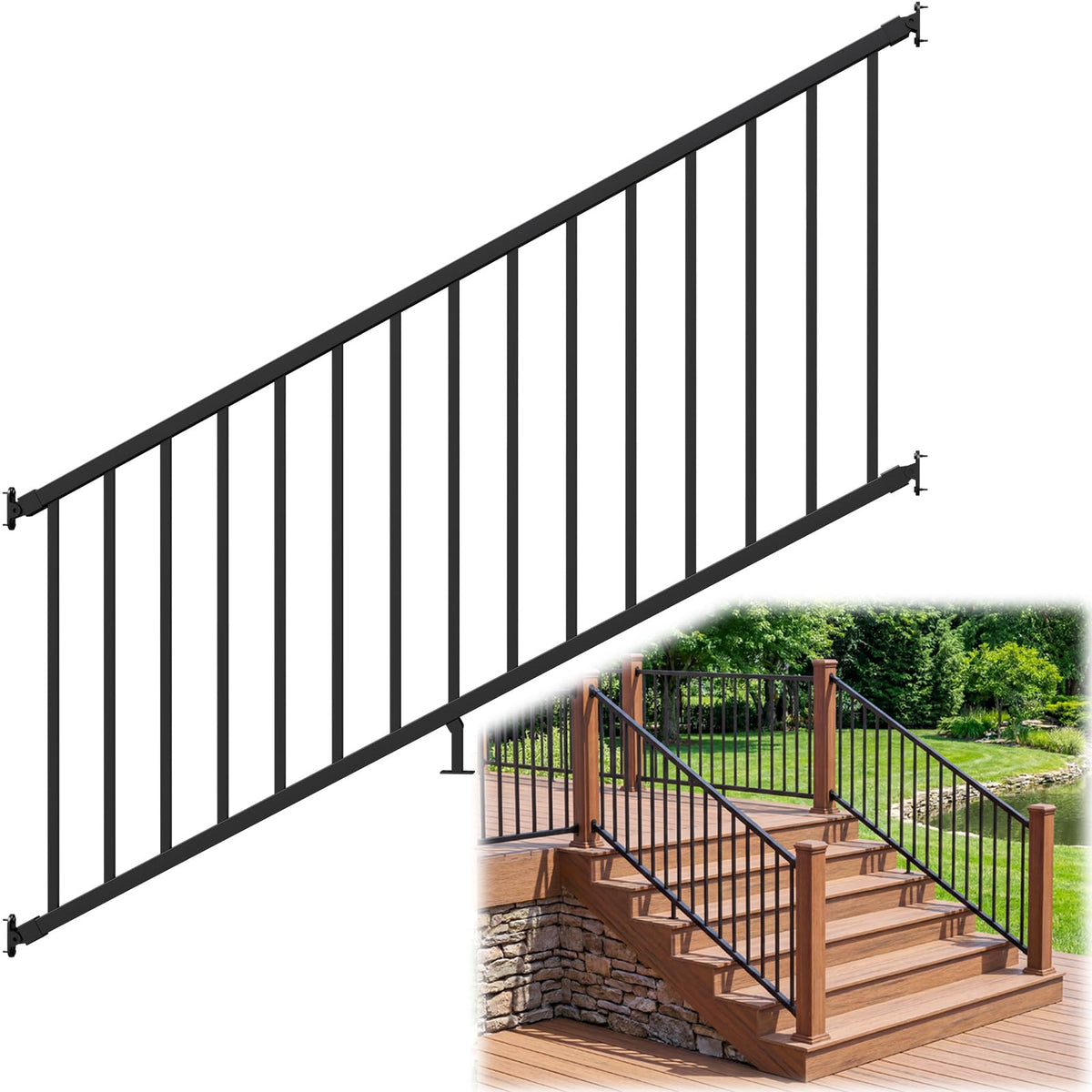 6 ft W Real Aluminum Stair Railing Kit E513474