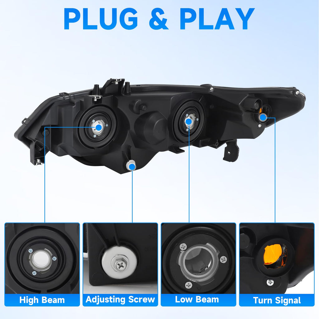 Headlight Assembly for 2006-2011 Honda Civic 2-Door Chrome Housing Amber Reflector K712