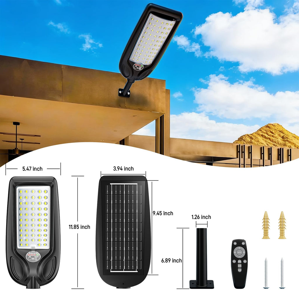 Solar Street Lights Outdoor with Remote Control, Motion Sensor, 6500K Dusk to Dawn, Waterproof Security Light J6156