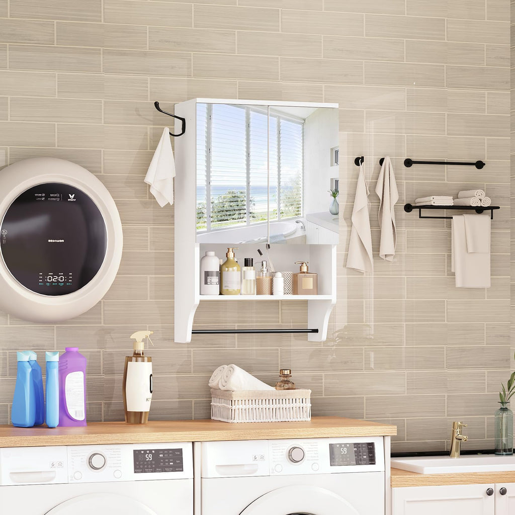 White Wall Mounted Bathroom Cabinet with Mirror and Adjustable Shelf X652