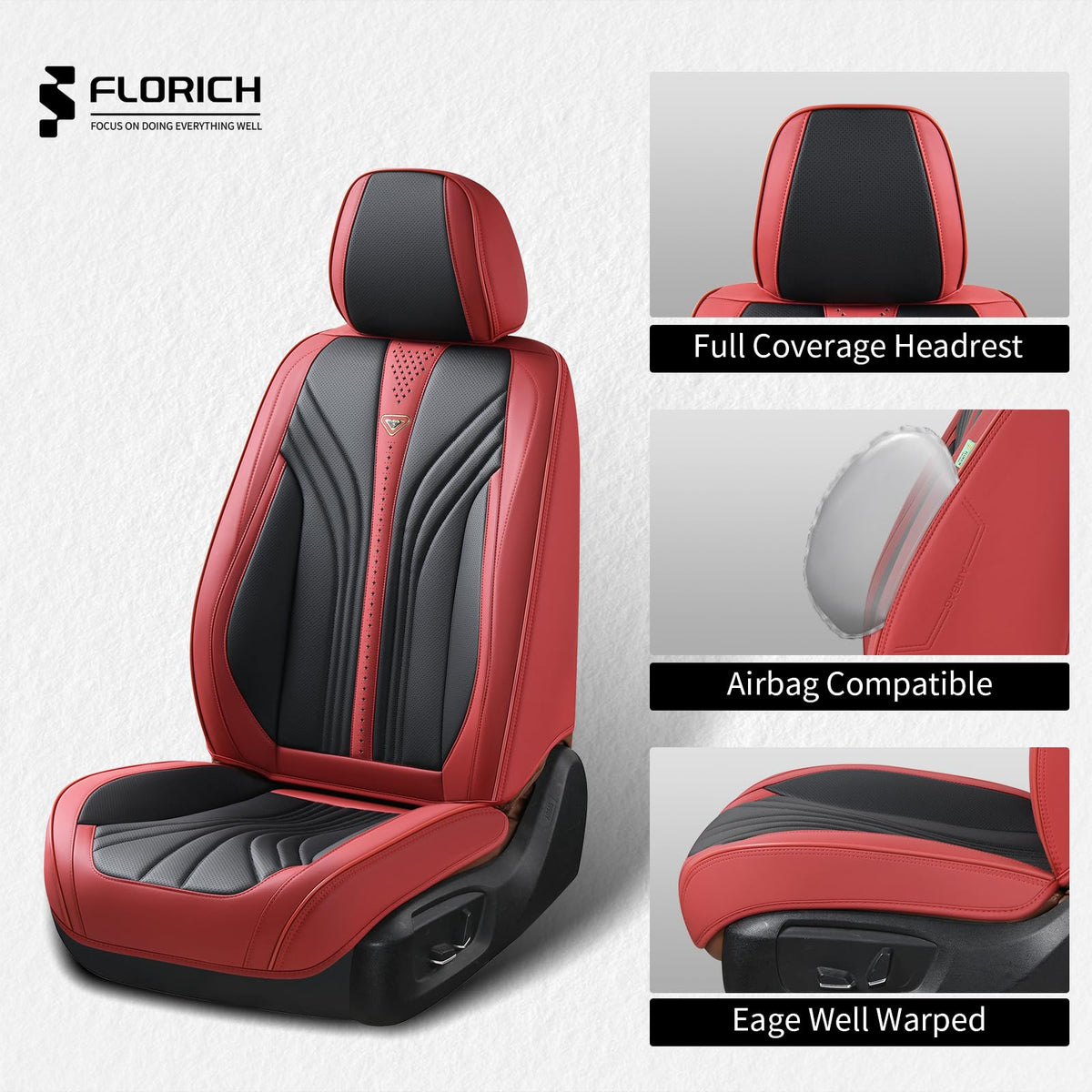 Leather Car Seat Covers Full Set 5 Seats Universal Black Wine Red O2555