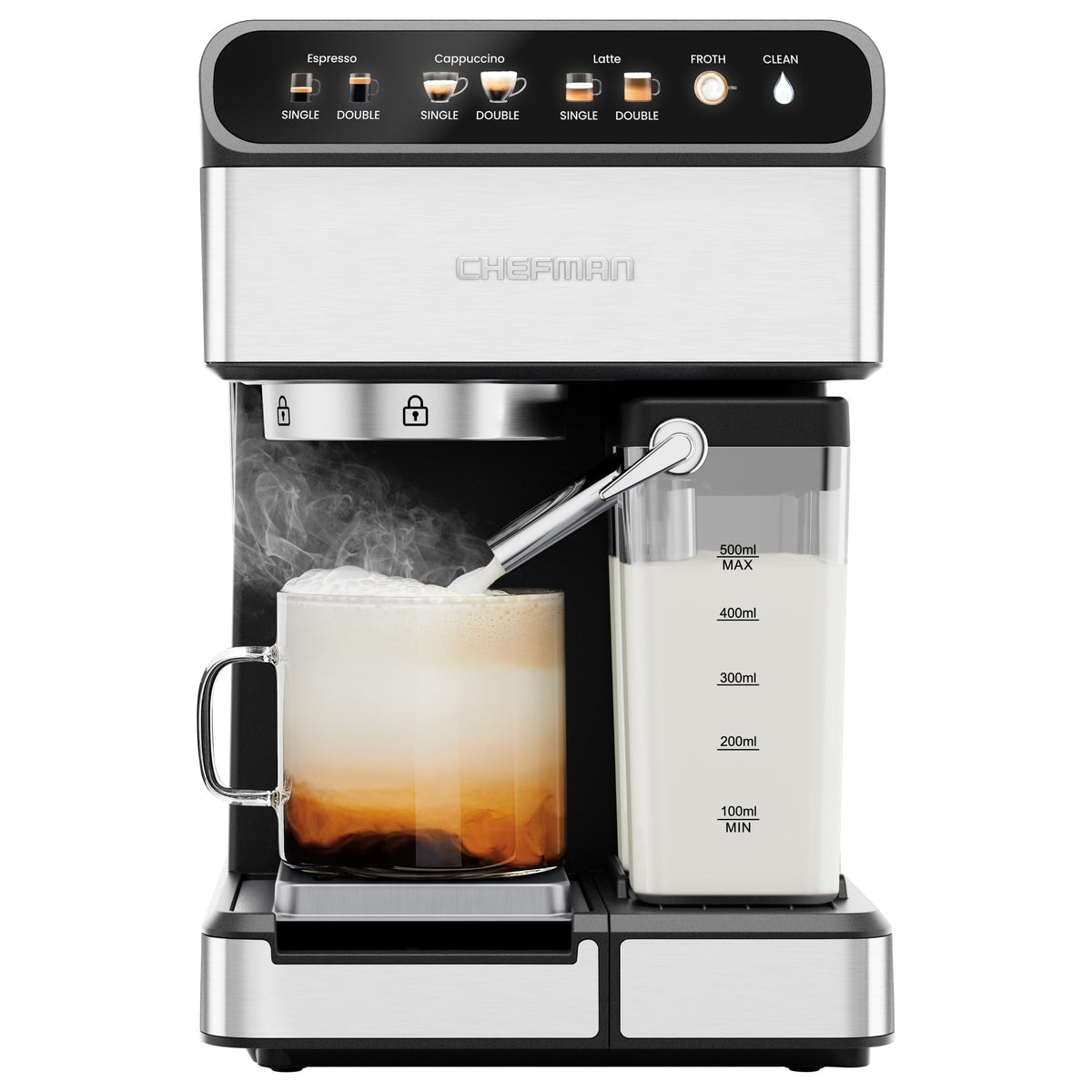 Espresso Machine with Built-In Milk Frother, 1.8 Liter Stainless Steel B832