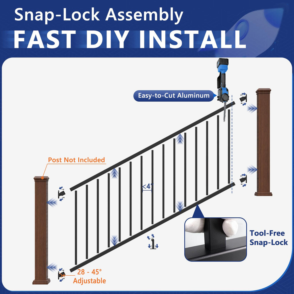 6 ft W Real Aluminum Stair Railing Kit E513474
