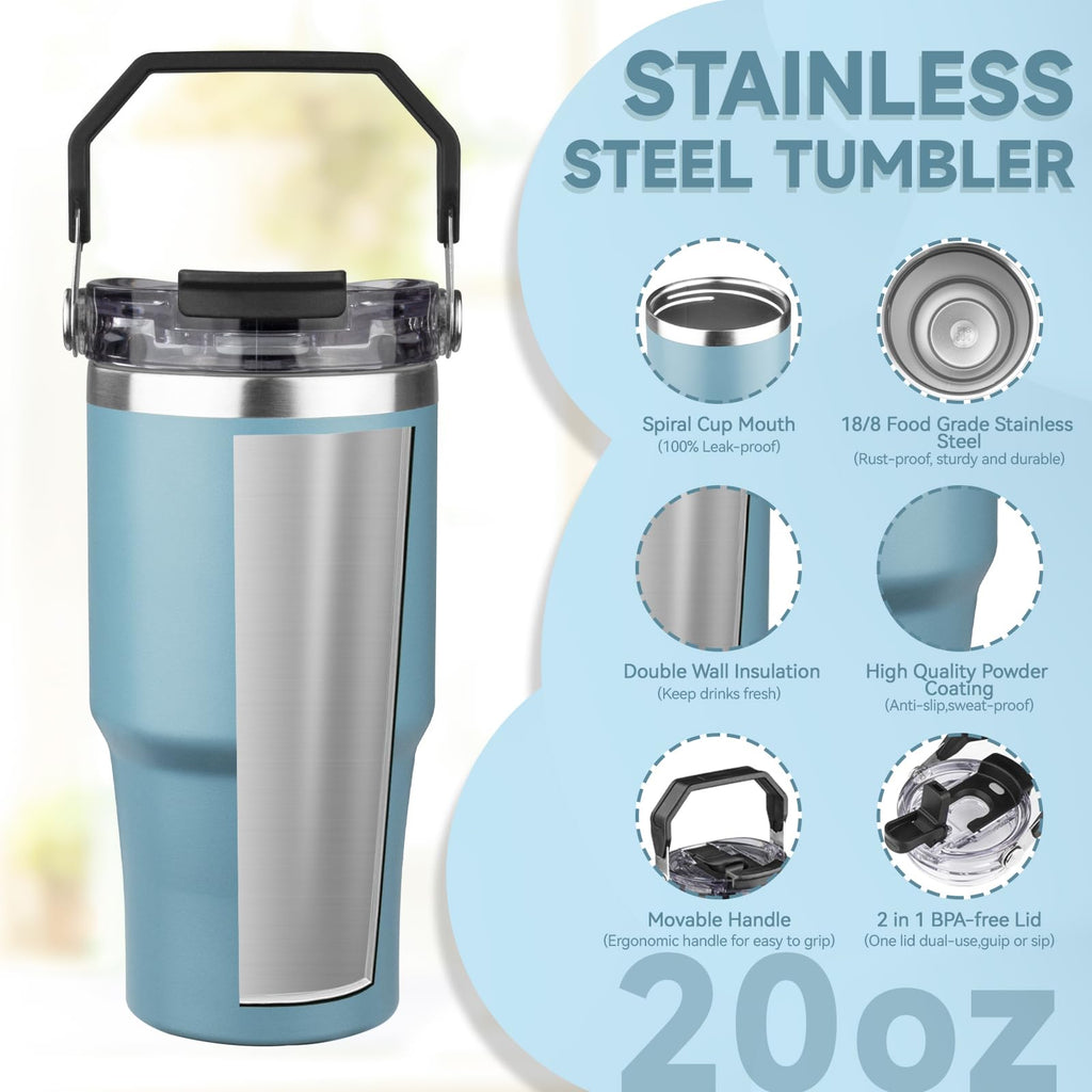 20oz Stainless Steel Insulated Tumbler with Handle and Flip Straw Lid I1723