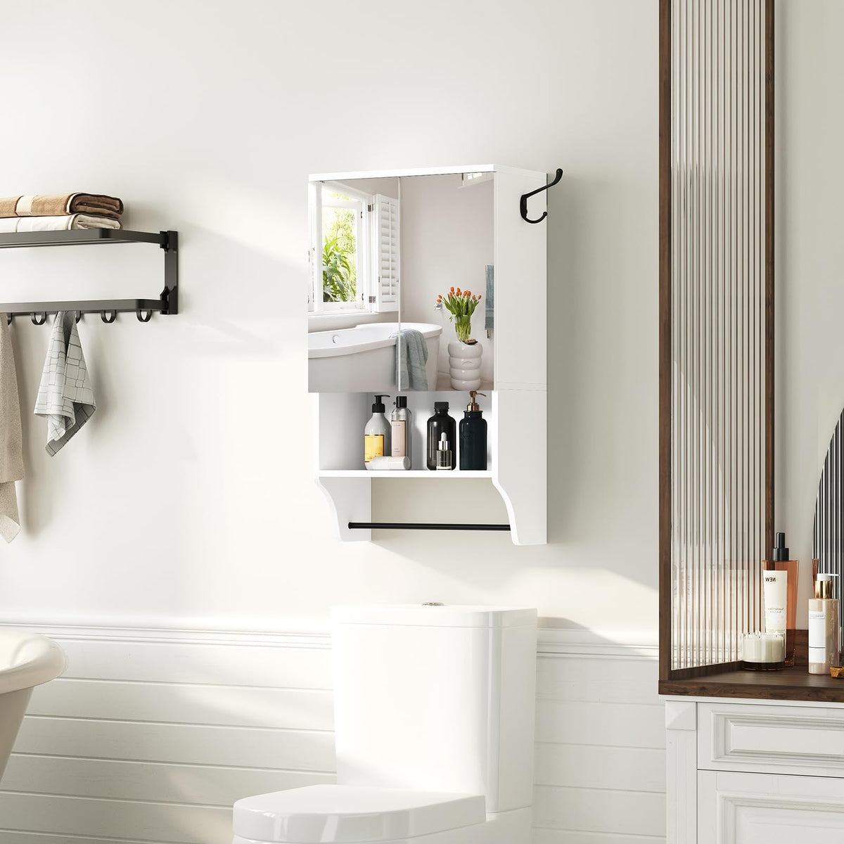 White Wall Mounted Bathroom Cabinet with Mirror and Adjustable Shelf X652