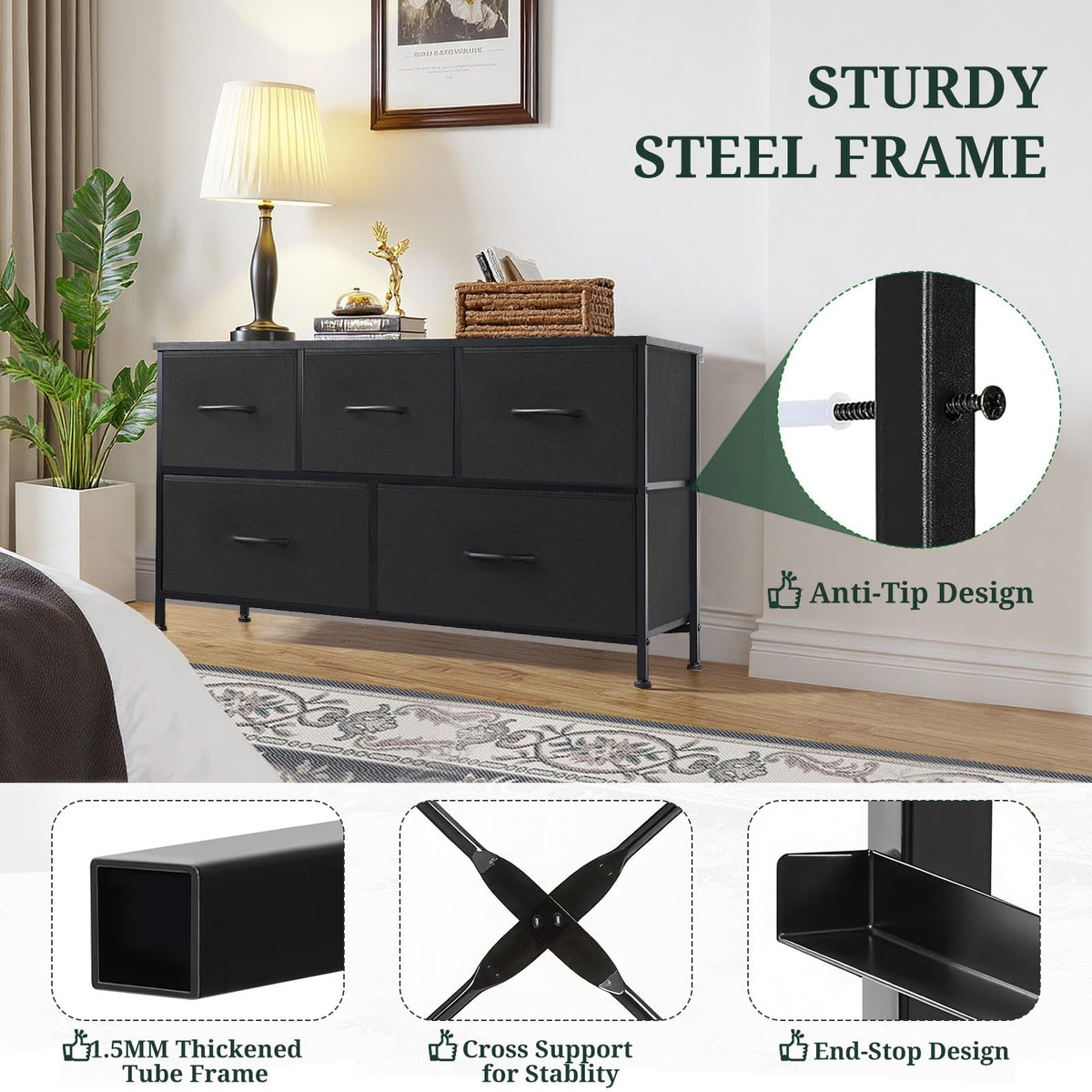 5 Drawer Fabric Dresser H989