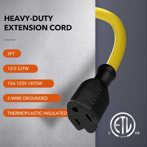3ft 12/3 SJTW Heavy Duty Outdoor Extension Cord G9397