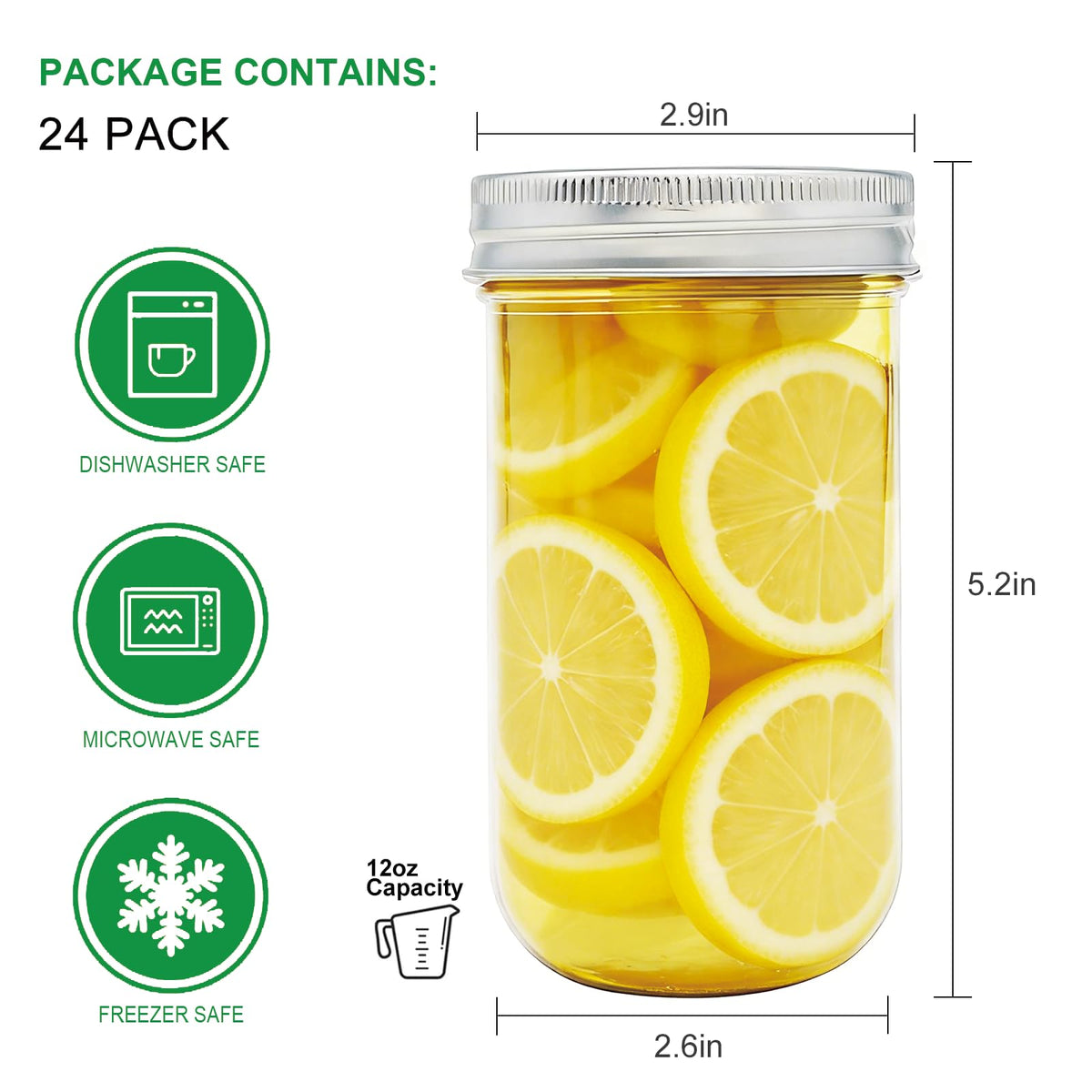 24 Pack 12 oz Mason Jars with Lids C95734