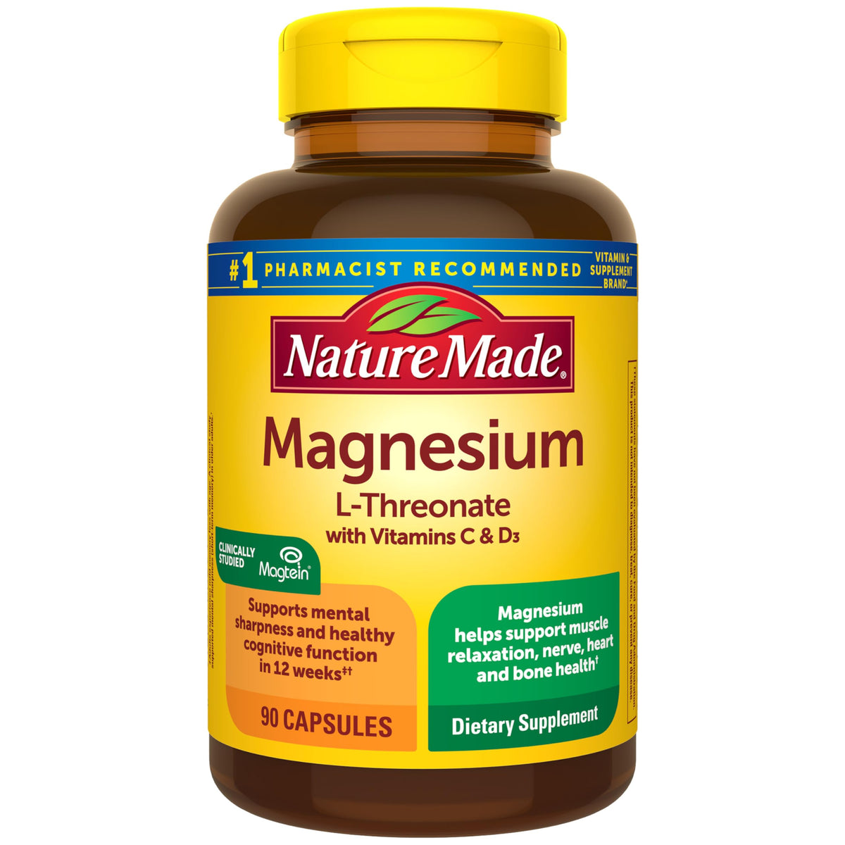 Magnesium L-Threonate with Vitamin C & Vitamin D3, 90 Capsules K616726
