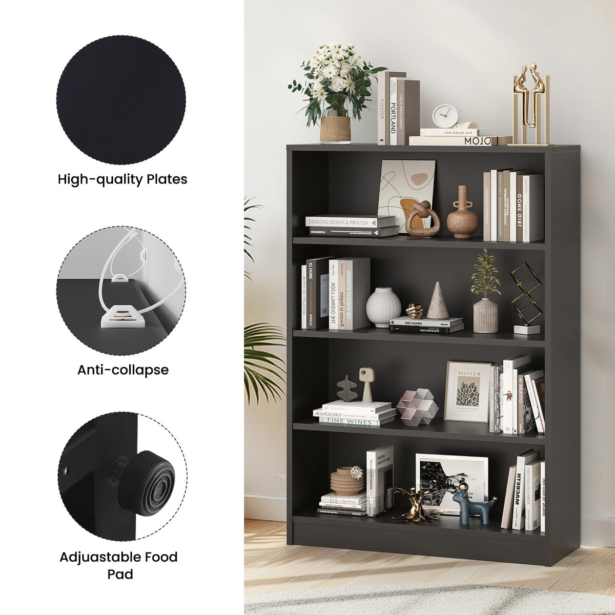 48 Inch 4-Shelf Wood Bookcase N167