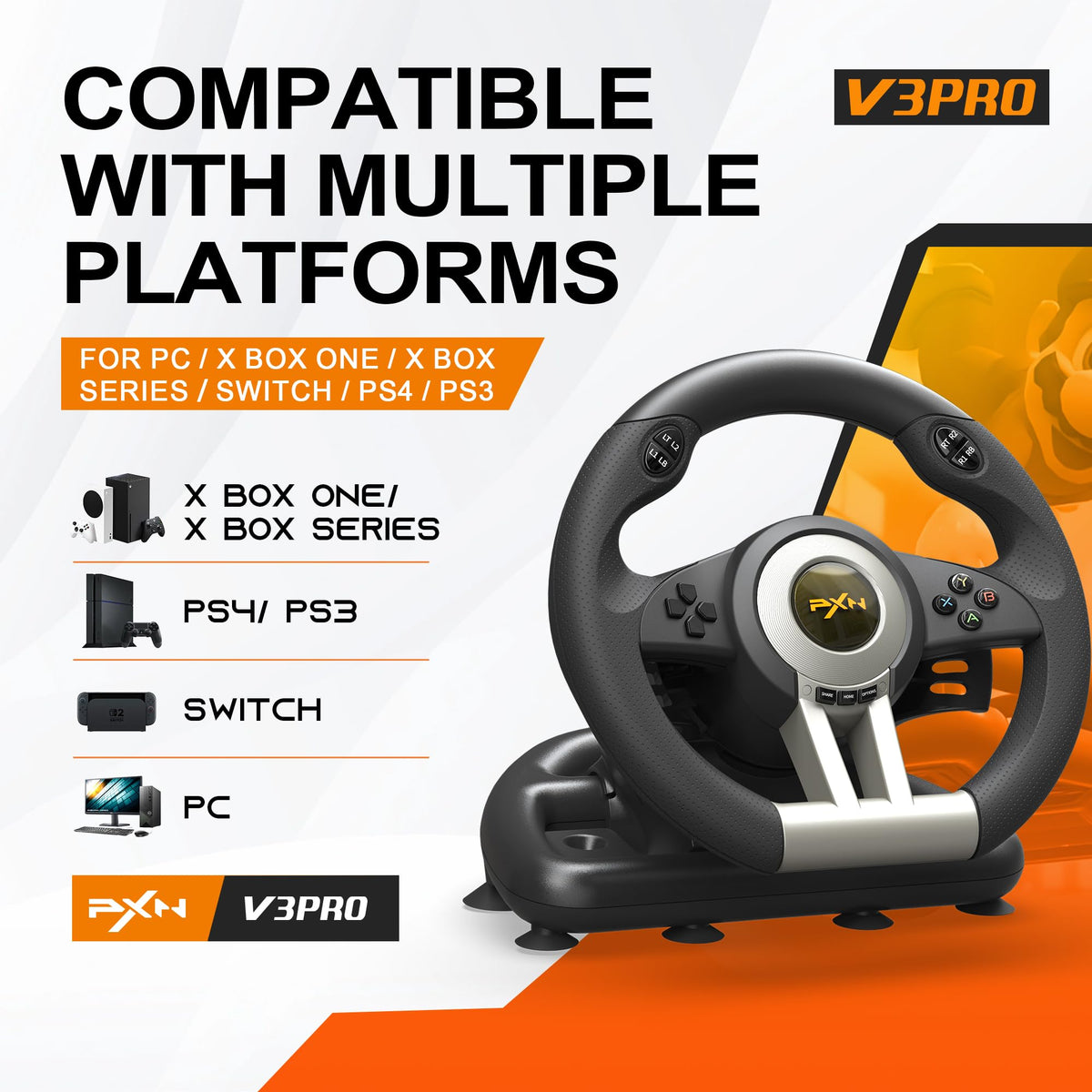 Gaming Steering Wheel with Pedals U8076