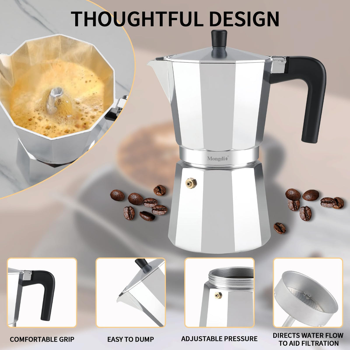 Stovetop Espresso Maker Moka Pot 10 oz Silver G1118