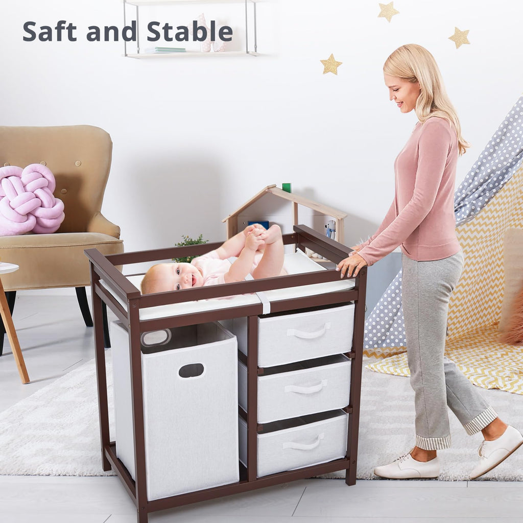 Modern Baby Changing Table with Laundry Hamper & 3 Drawers V321393
