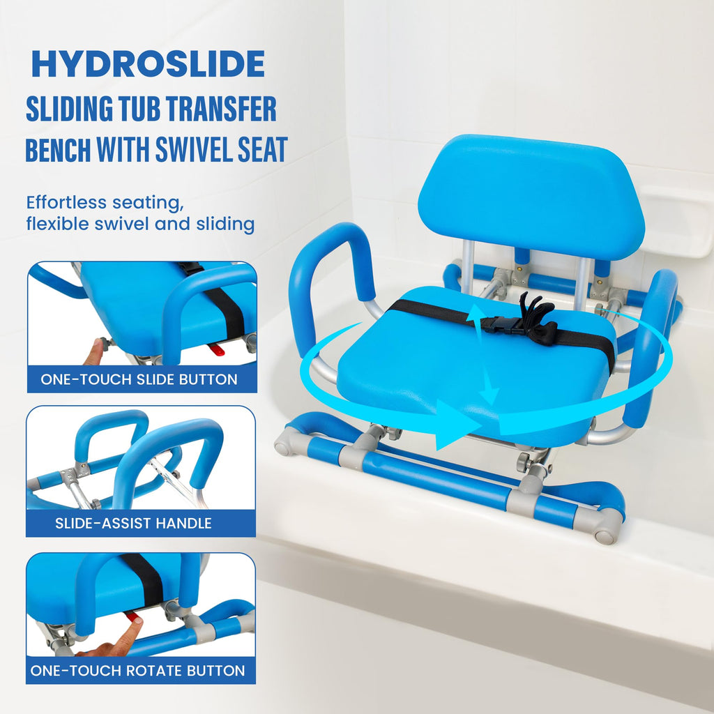 Blue Padded Sliding Shower Chair with Armrests Q791