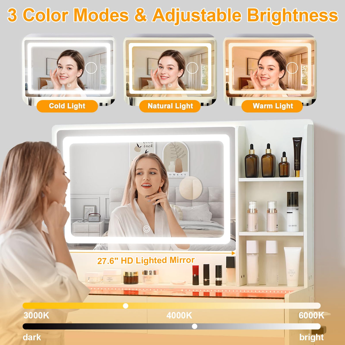 White Makeup Vanity Desk with LED Mirror K718030