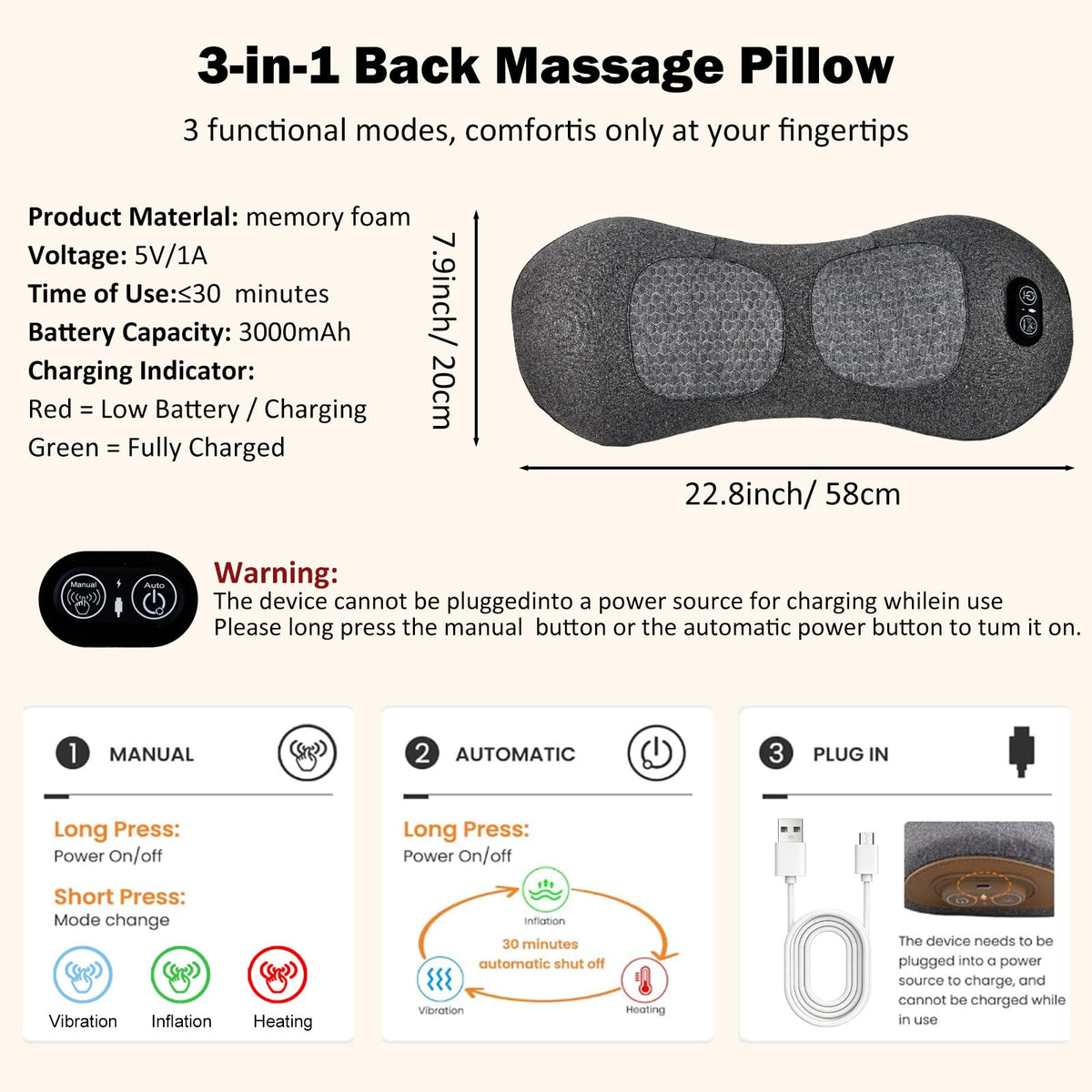 Back Massager with Heat, Vibration, Airbag Stretch Q73555