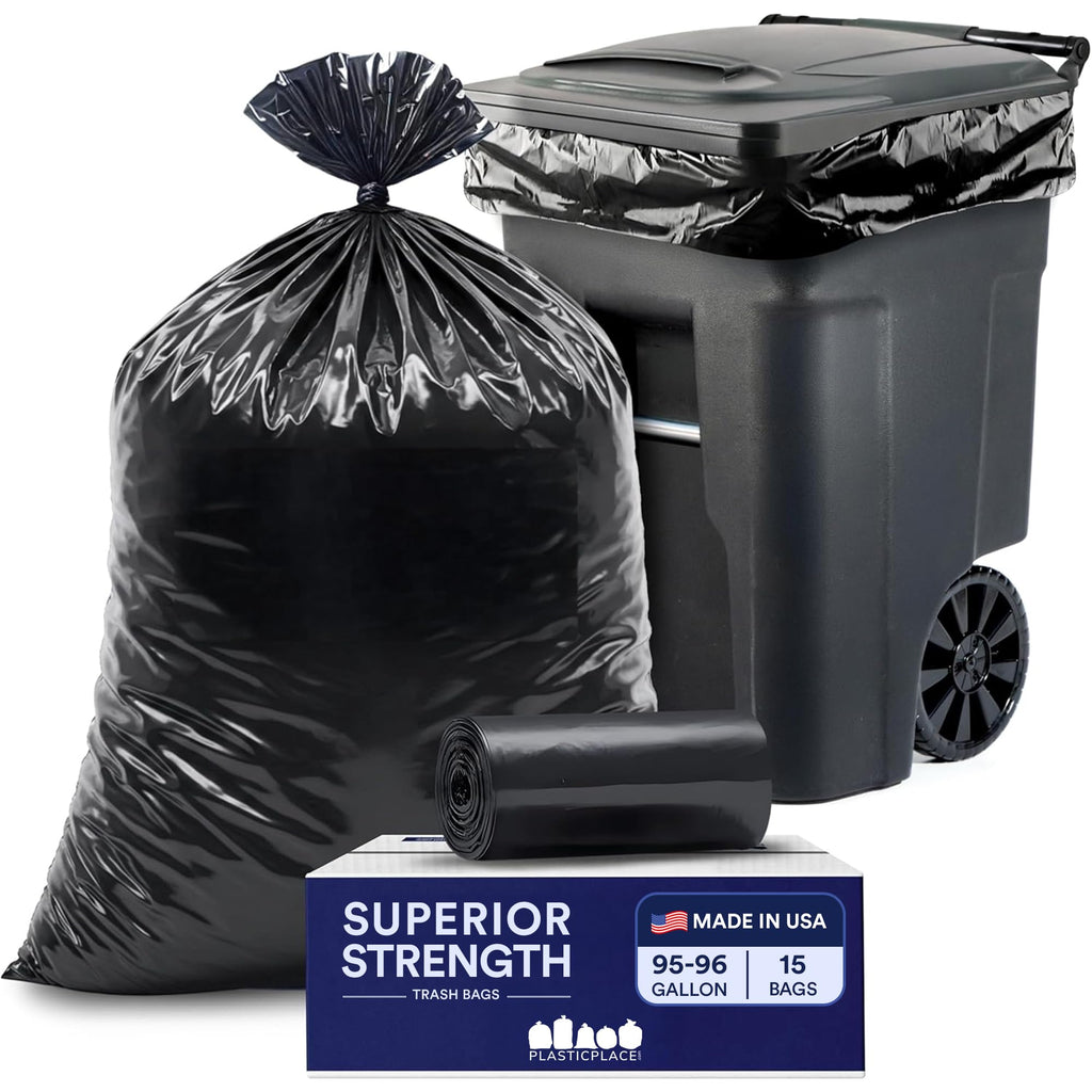 95-96 Gallon Heavy Duty Black Trash Bags K349