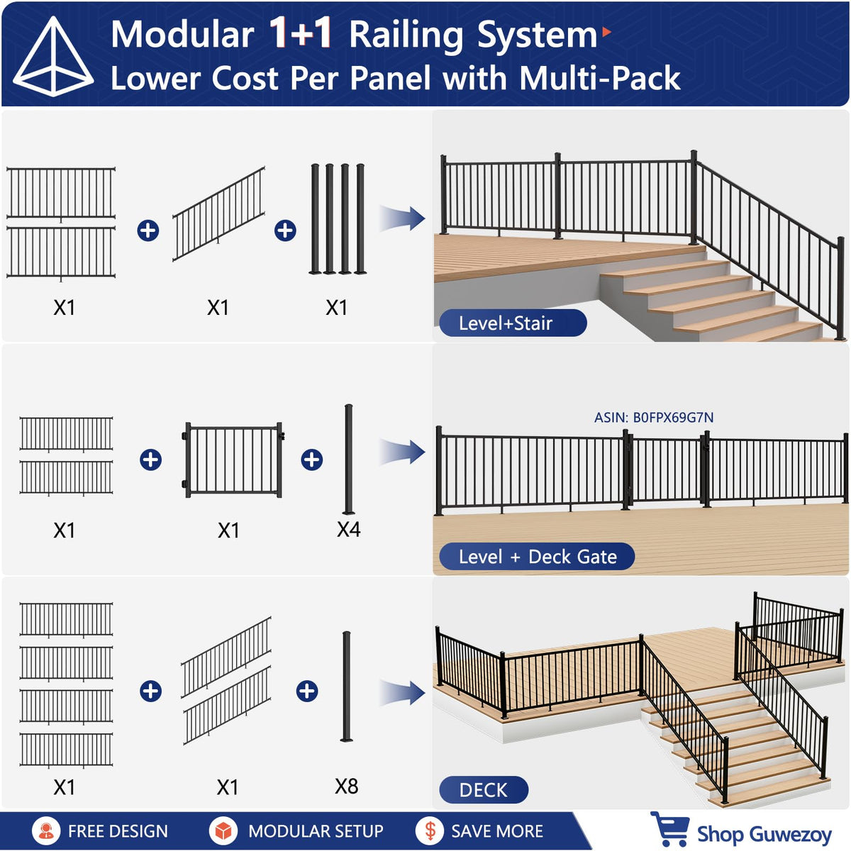 6 ft W Real Aluminum Stair Railing Kit E513474