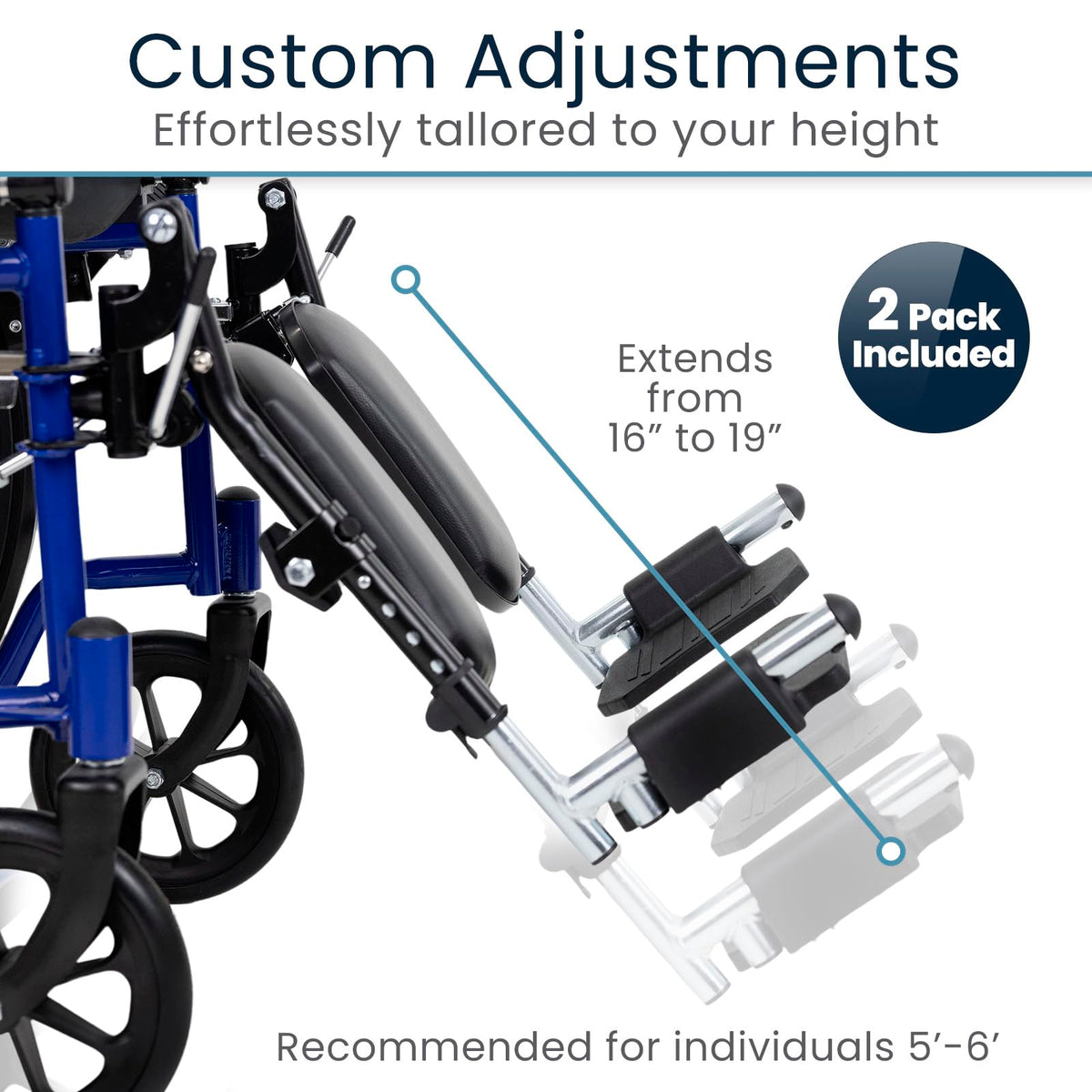 Elevating Wheelchair Footrests with Padded Calf Pads (2 Pack) H280755