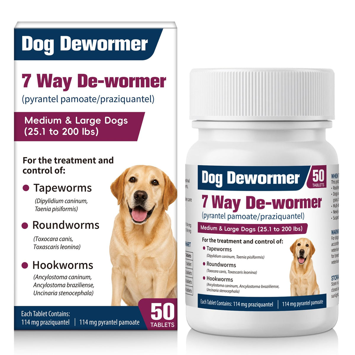 7-Way Dewormer for Large Dogs & Puppies, 50 Tablets O8126