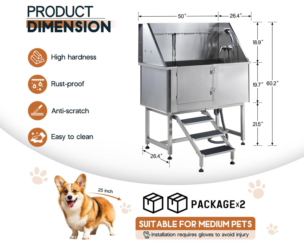 50" Stainless Steel Dog Washing Station I226