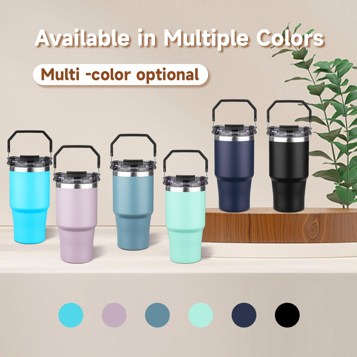 20oz Stainless Steel Insulated Tumbler with Handle and Flip Straw Lid I1723