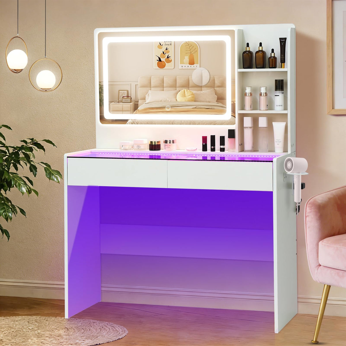 White Makeup Vanity Desk with LED Mirror K718030