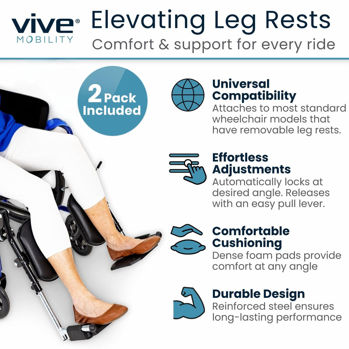 Elevating Wheelchair Footrests with Padded Calf Pads (2 Pack) H280755