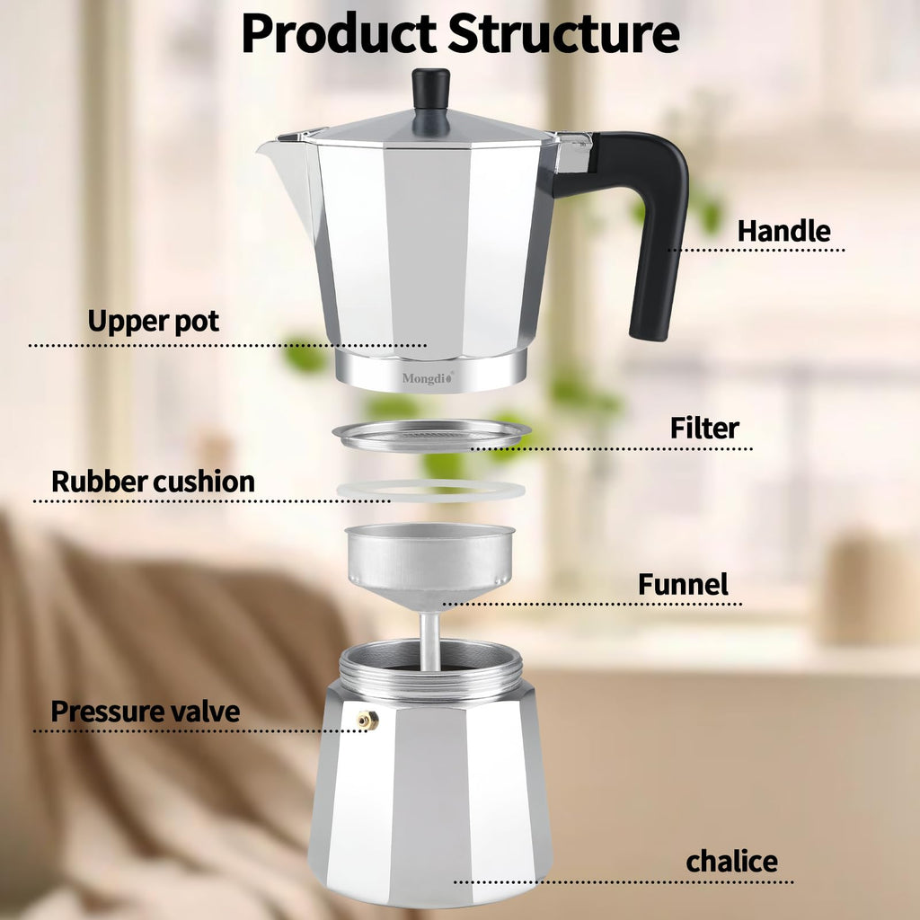 Stovetop Espresso Maker Moka Pot 10 oz Silver G1118
