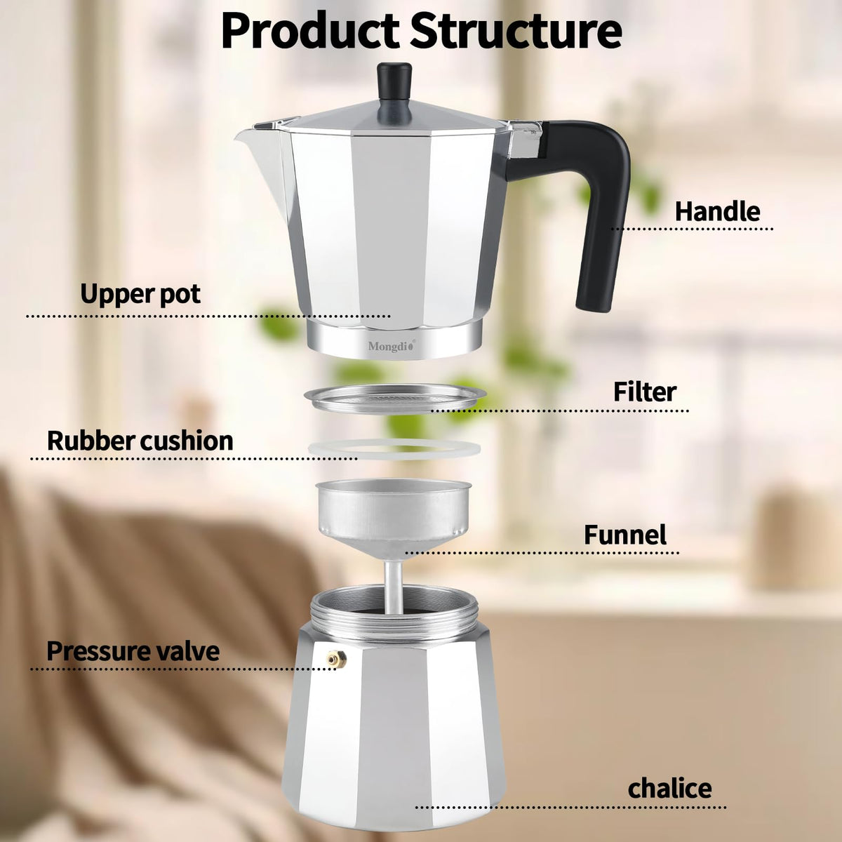 Stovetop Espresso Maker Moka Pot 10 oz Silver G1118