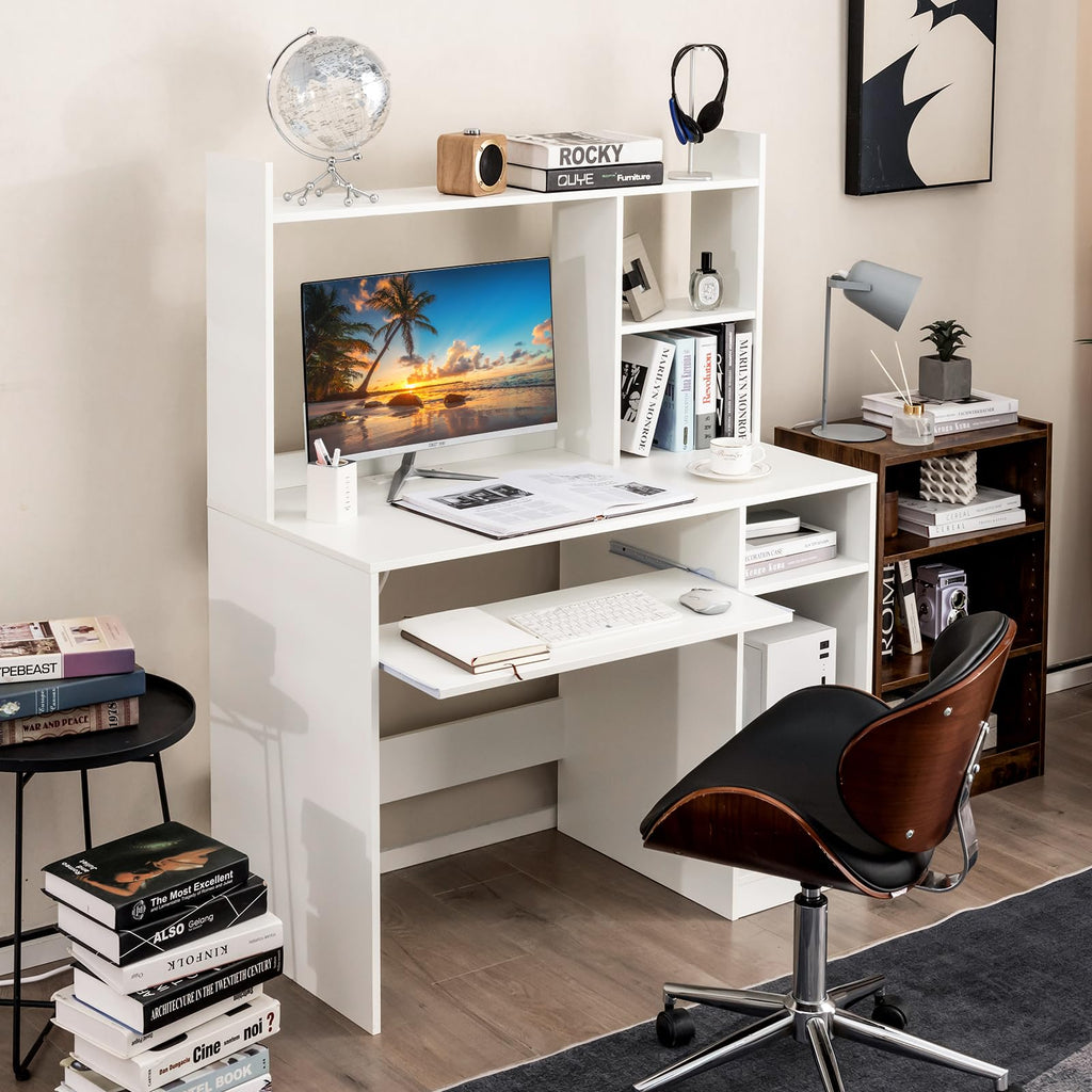 White Computer Desk with Hutch K869398