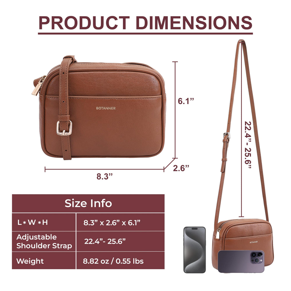 Genuine Leather Crossbody Bag with Adjustable Strap Y16505