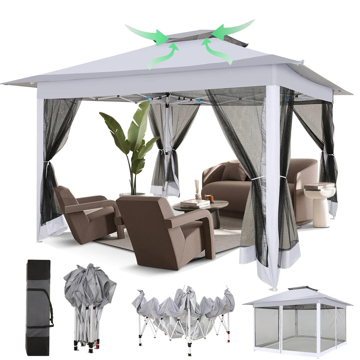 12x12 Pop Up Waterproof Outdoor Canopy with Mosquito Nettings and Carry Bag S317