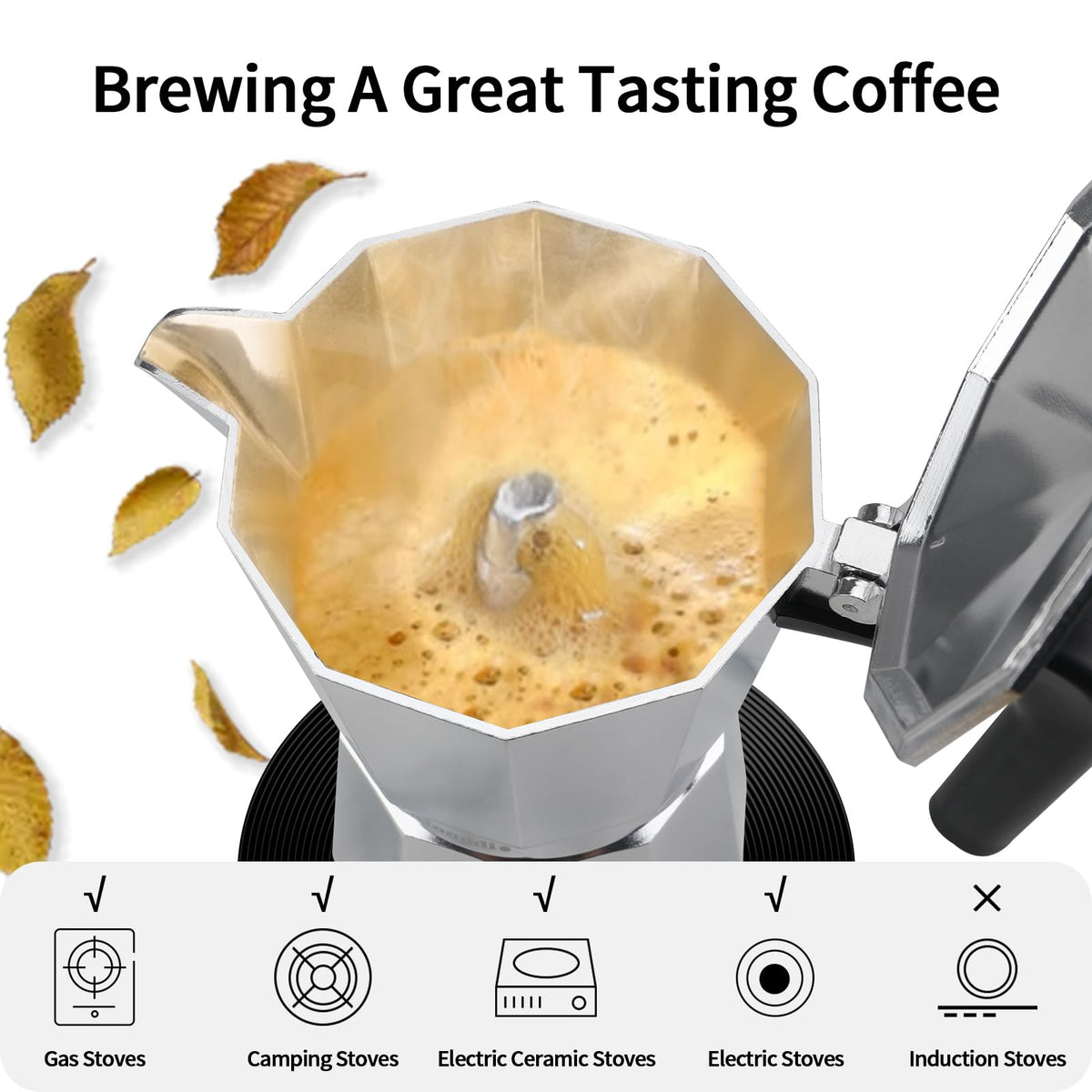 Stovetop Espresso Maker Moka Pot 10 oz Silver G1118