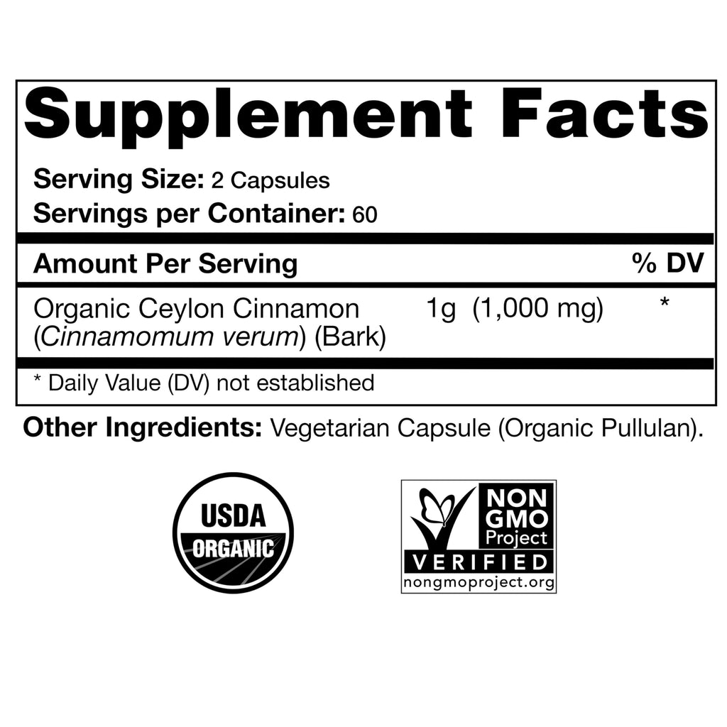 Organic Ceylon Cinnamon Supplement, 120 Capsules Z6602