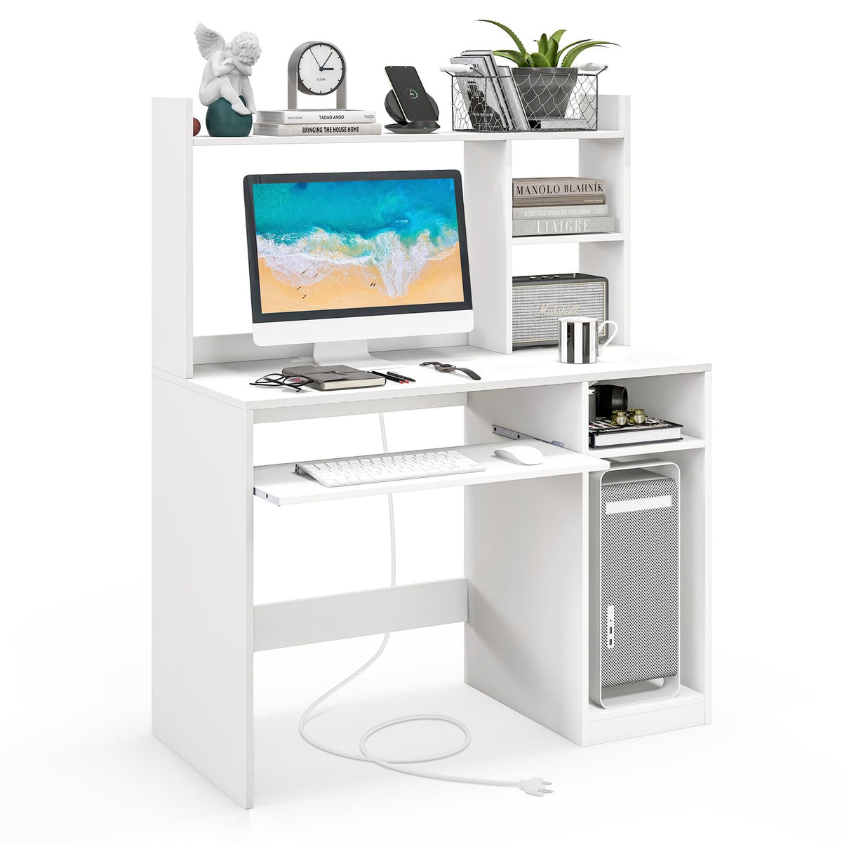 White Computer Desk with Hutch K869398