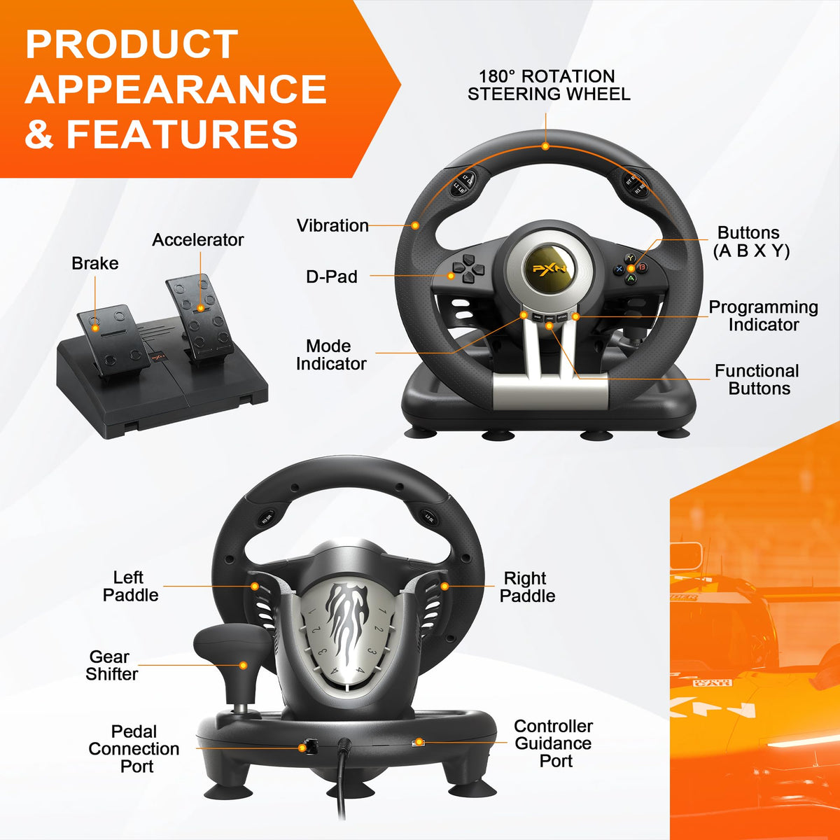 Gaming Steering Wheel with Pedals U8076