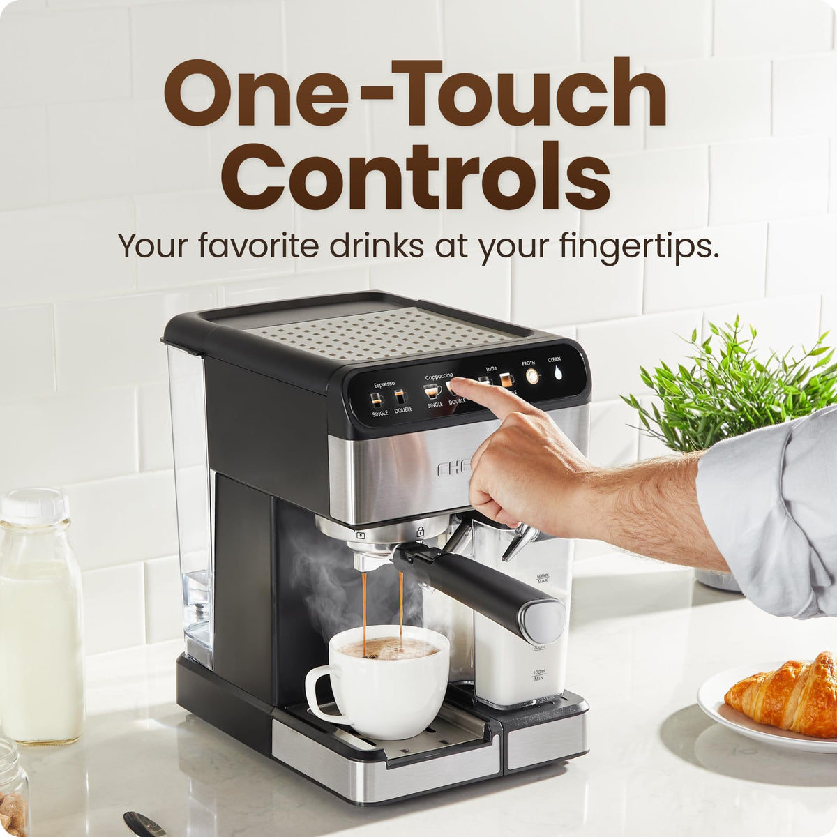 Espresso Machine with Built-In Milk Frother, 1.8 Liter Stainless Steel B832