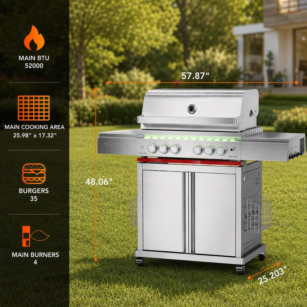 Heavy-duty SUS304 Stainless Steel 6-Burner Propane Gas Grill B8161