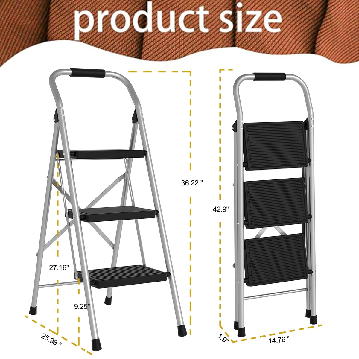 3 Step Folding Anti Slip Step Stool 330lbs W85309
