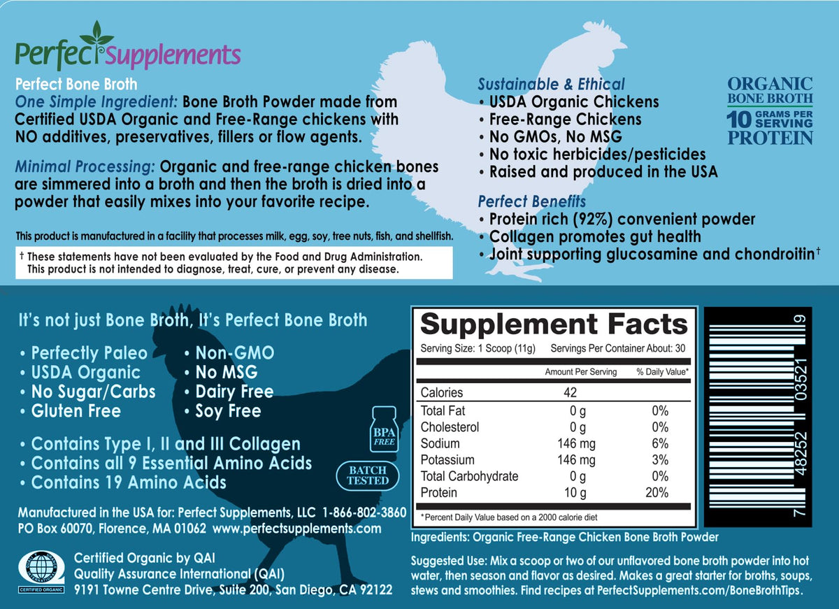 Organic Chicken Bone Broth Powder 330g 30 Servings K4937