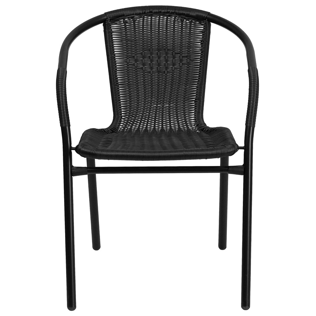 Black Rattan Stackable Dining Chairs Set of 4 P1496
