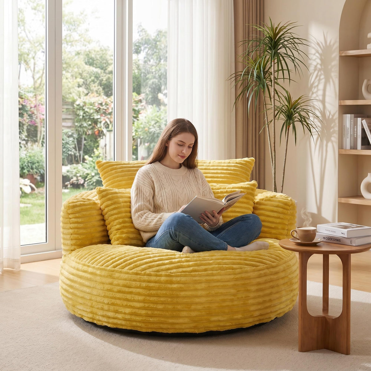 Oversized Corduroy Bean Bag Chair with 3 Pillows M3157